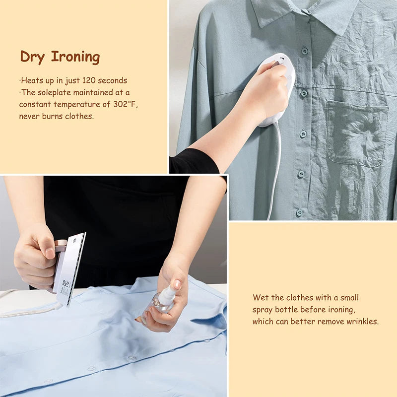 Mini Travel Iron for Clothes Dual Voltage Handle Electric Ironing Machine 30S Fast Heating Dry Wet Irons Garment Household Tools