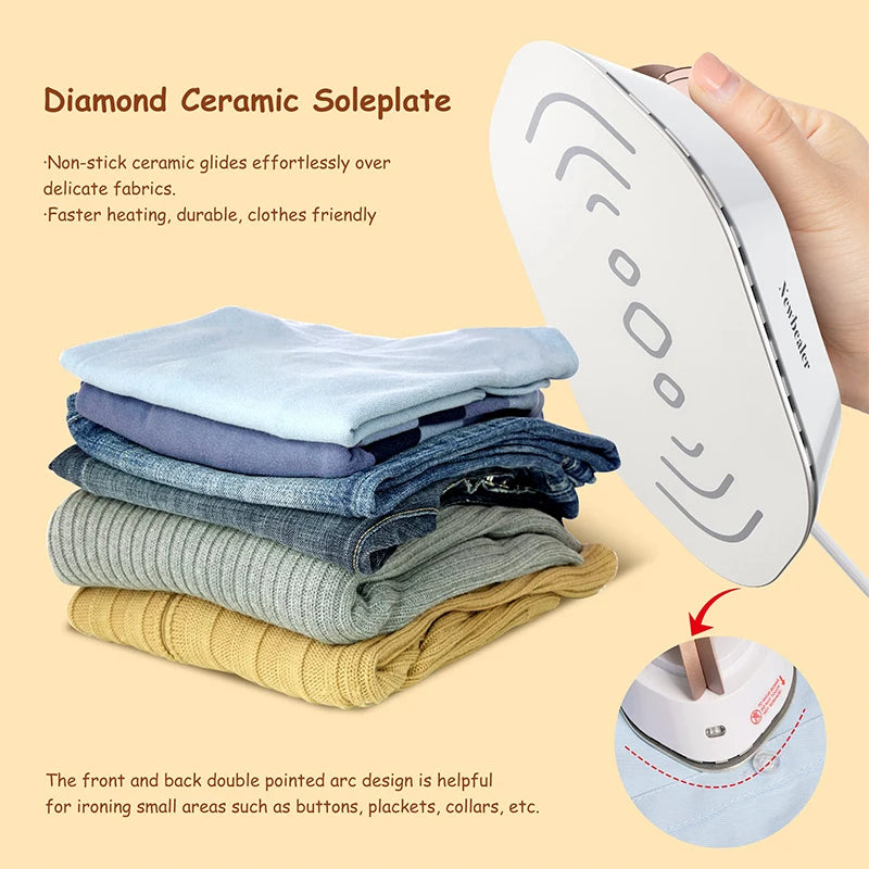 Mini Travel Iron for Clothes Dual Voltage Handle Electric Ironing Machine 30S Fast Heating Dry Wet Irons Garment Household Tools